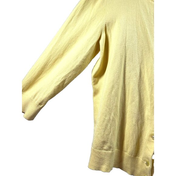 Talbots Sweater Cardigan Size XL Solid Yellow Button Up 3/4‎ Sleeve Pima Cotton - Picture 3 of 6